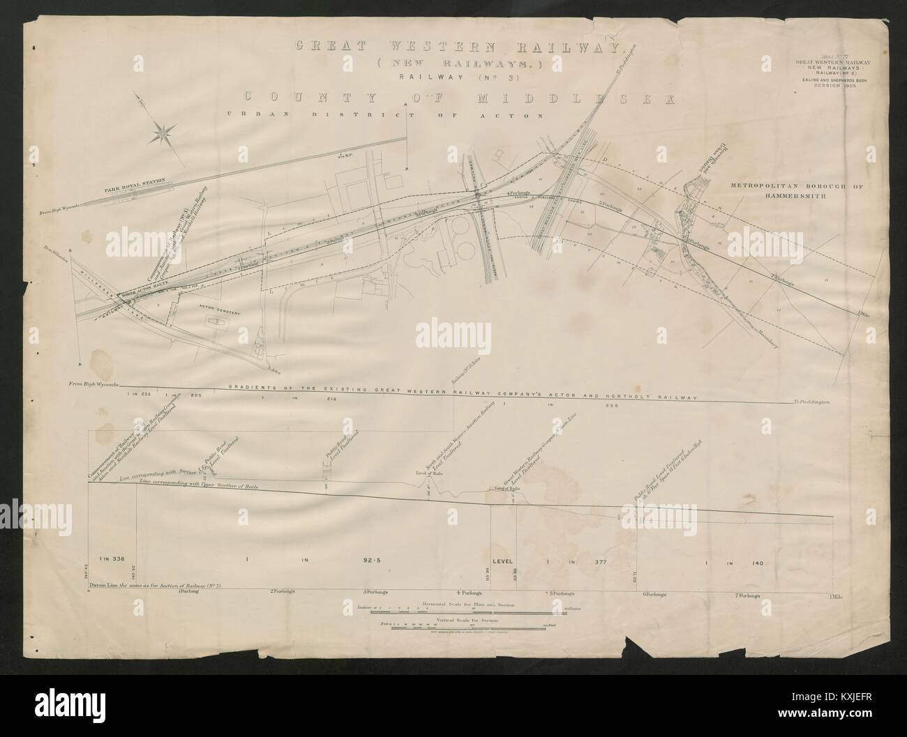 La Central Line della metropolitana piano. Appendiabiti Lane-North Acton-East Acton 1905 mappa Foto Stock