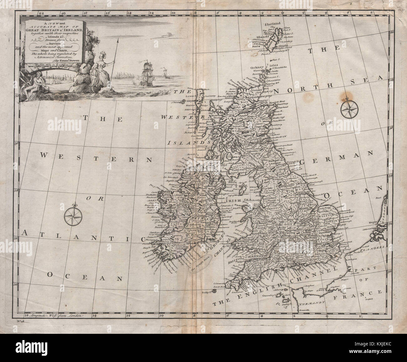 "Una nuova e accurata mappa di Gran Bretagna e Irlanda…' da Emmanuel BOWEN 1752 Foto Stock