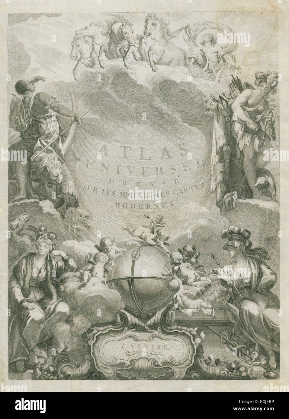 "Atlas Universel. À Venise par P. Santini'. Titolo decorativo pagina 1784 mappa vecchia Foto Stock
