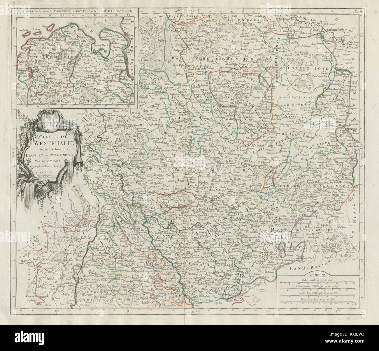 "Cercle de Westphalie divisé…' Westfalia. SANTINI / VAUGONDY 1784 mappa vecchia Foto Stock