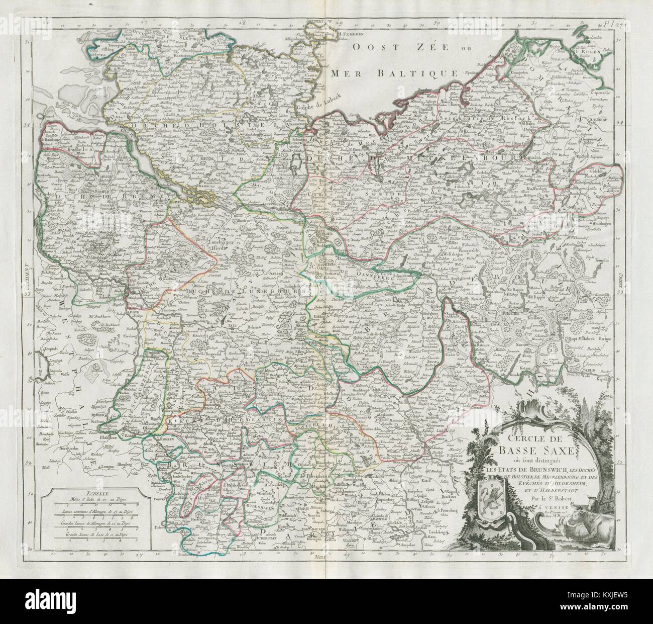 "Cercle de Bassa Saxe…' Bassa Sassonia Mecklenburg. SANTINI / VAUGONDY 1784 mappa Foto Stock