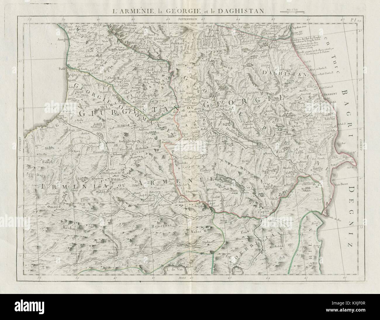 'L'Arménie, la Géorgie et la Daghistan' Caucaso. SANTINI/RIZZI-ZANNONI 1784 mappa Foto Stock