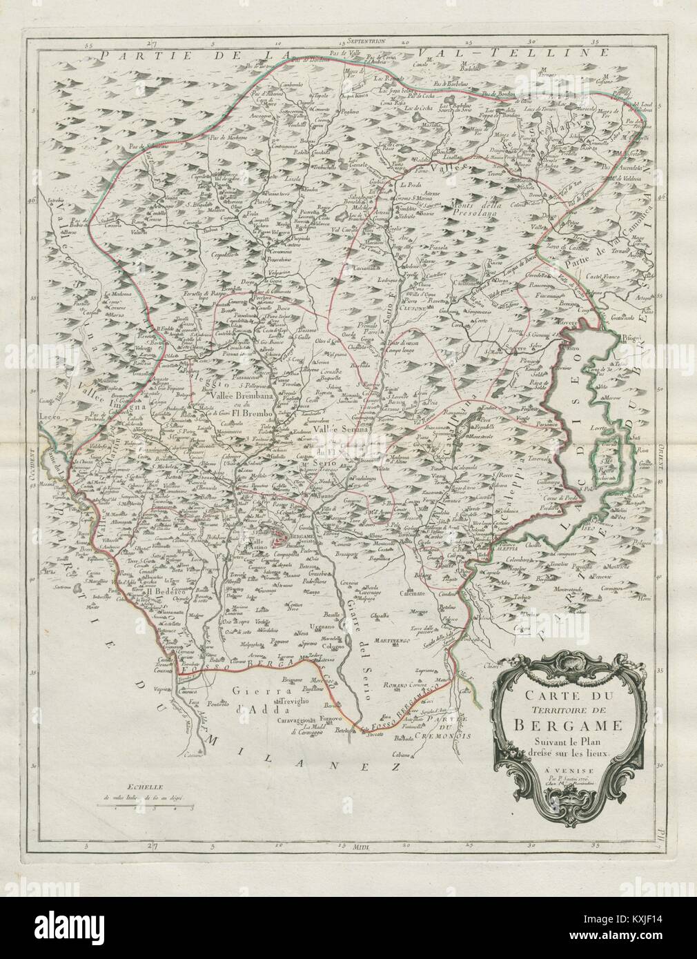 "Carte du Territoire de Bergame'. Bergamo Lombardia Italia. SANTINI 1784 mappa vecchia Foto Stock