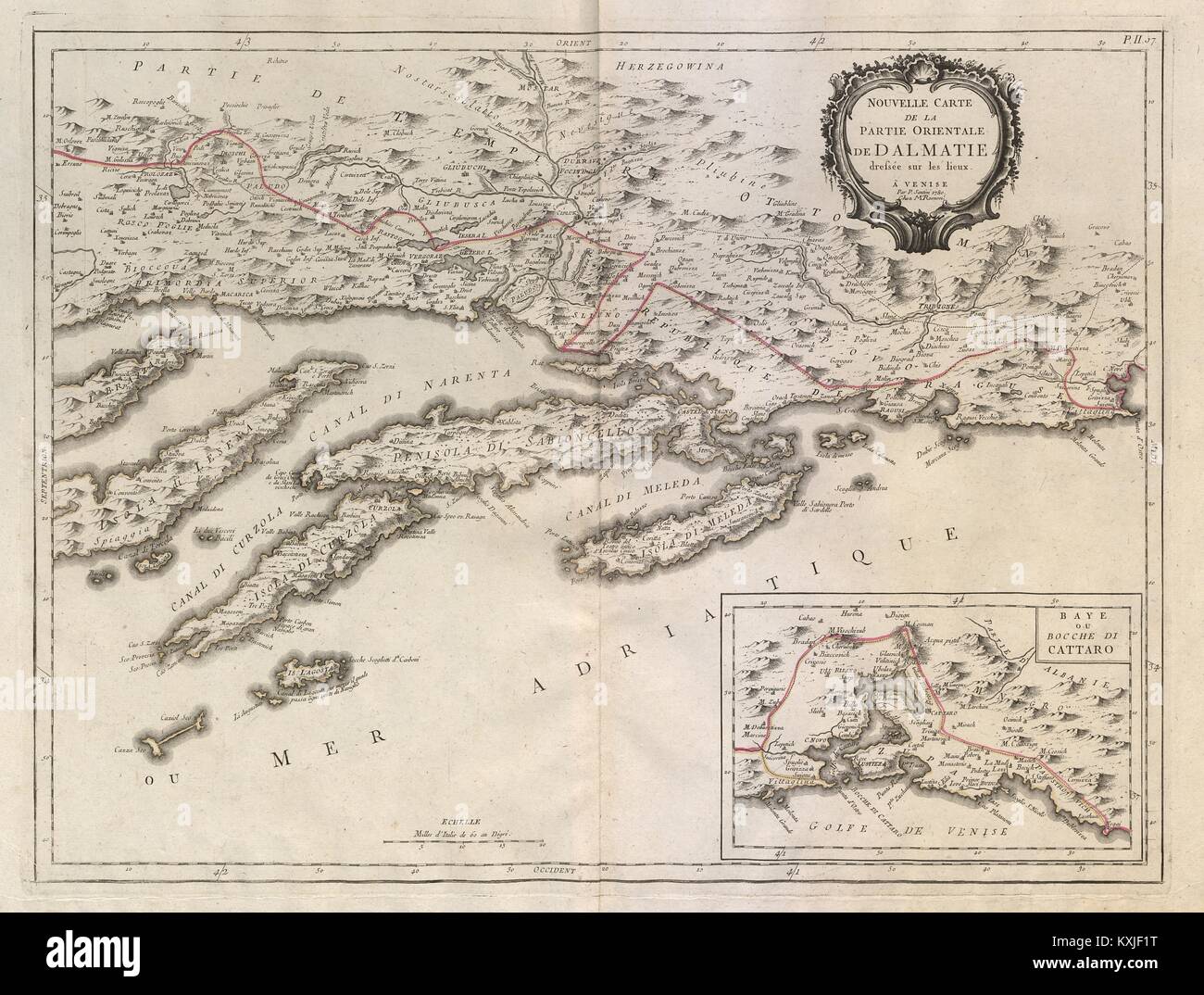 "Nouvelle Carte de la parte orientale de Dalmazia'. Dalmazia. SANTINI 1784 mappa Foto Stock