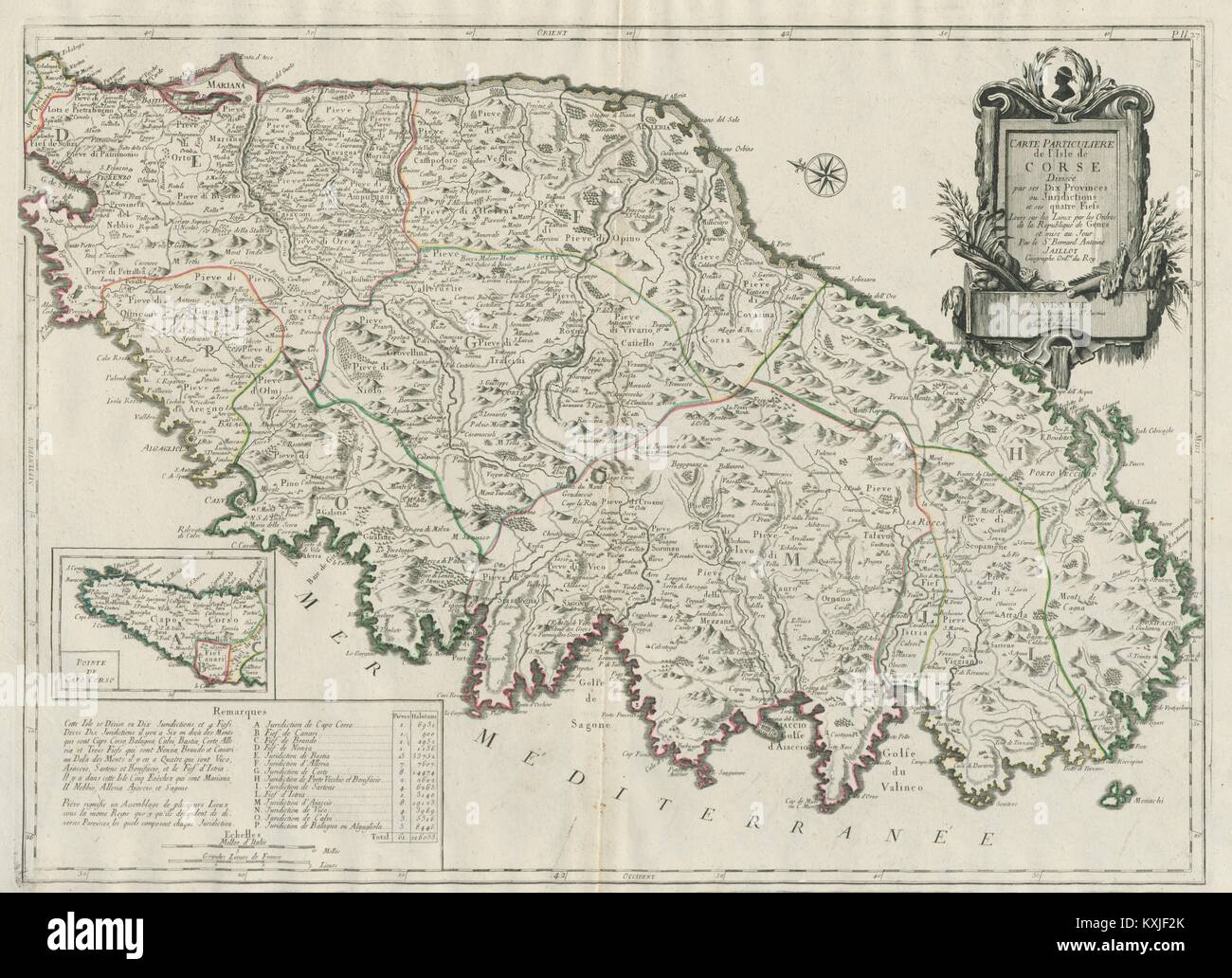 "Carte Particuliere de l'Isle de Corse…". La Corsica. SANTINI / JAILLOT 1784 mappa Foto Stock