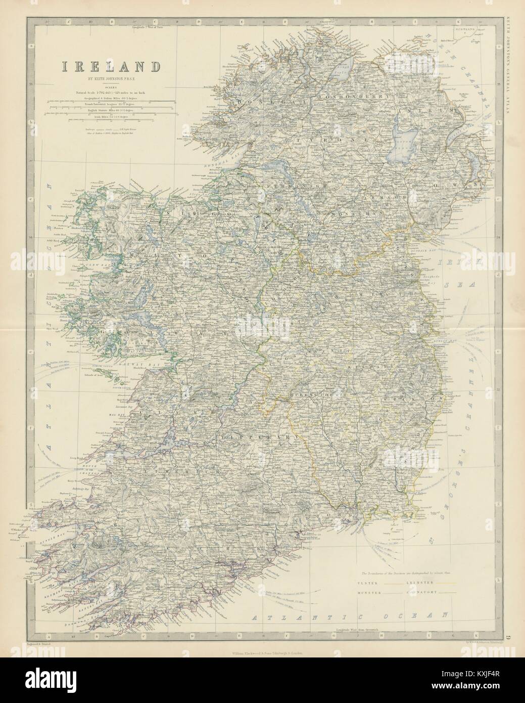 L'Irlanda mostra province & contee. Grande 50x60cm. JOHNSTON 1879 mappa vecchia Foto Stock