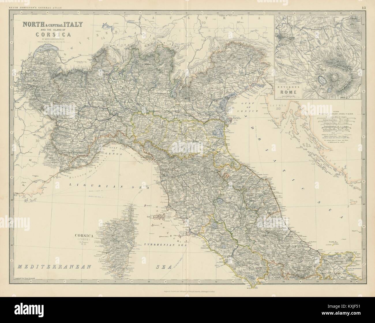 Nord e Centro Italia & Corsica. Savoie. Dintorni di Roma. 50x60cm. JOHNSTON 1879 mappa Foto Stock