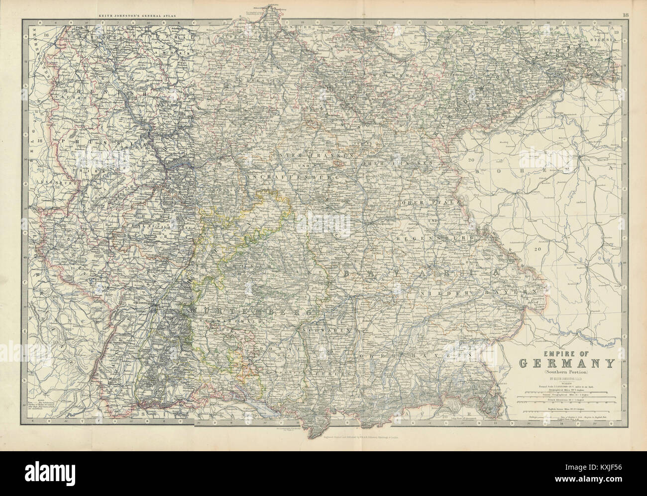 Impero di Germania (Sud). Bavaria &c. 50x60cm. JOHNSTON 1879 antica mappa Foto Stock