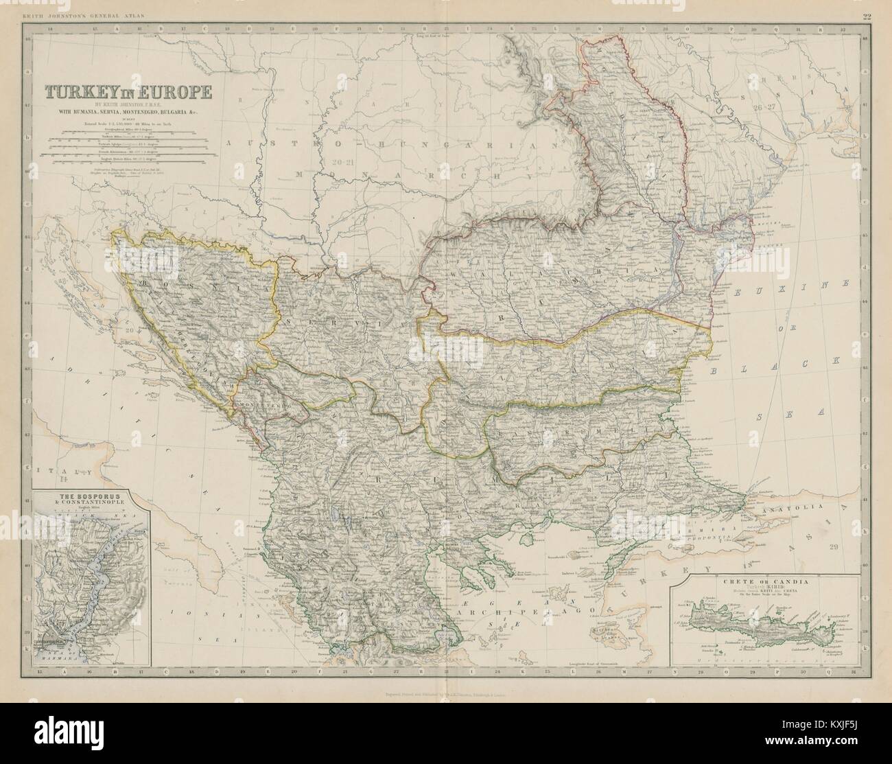 La Turchia in Europa. Balcani Bosforo Romania Rumelia. 50x60cm. JOHNSTON 1879 mappa Foto Stock