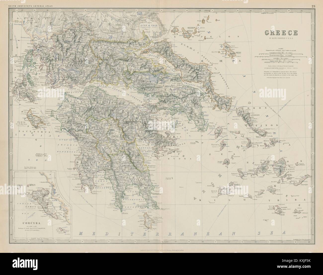 Grecia CICLADI Sporadi Saronico isole Ionie Egeo 50x60cm JOHNSTON 1879 mappa Foto Stock