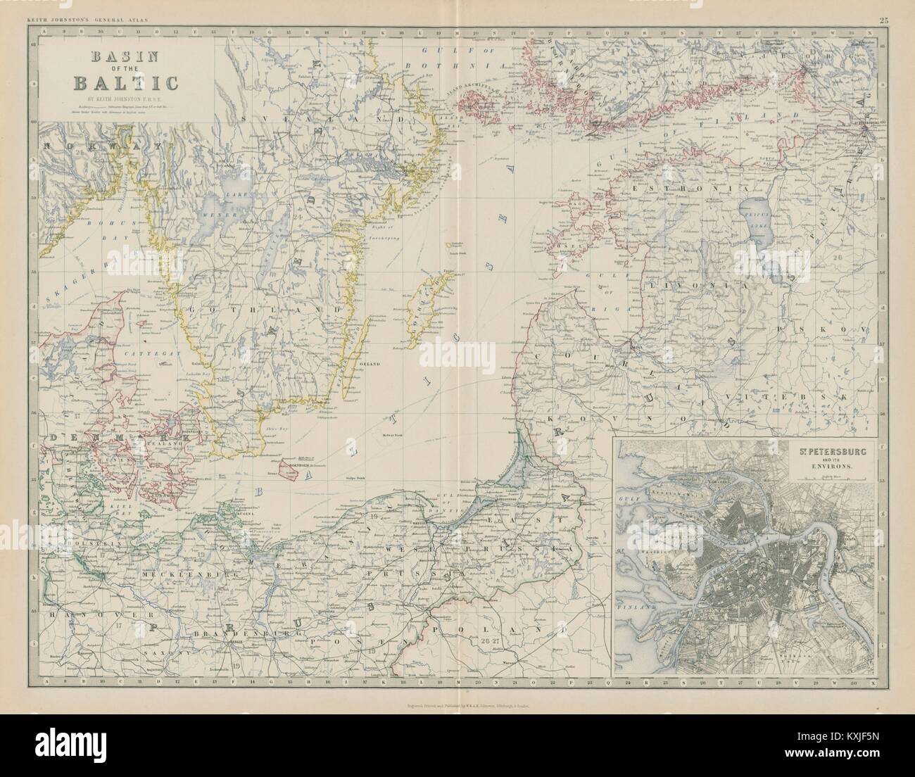 Mar Baltico. Lettonia Lituania Estonia San Pietroburgo. 50x60cm. JOHNSTON 1879 mappa Foto Stock