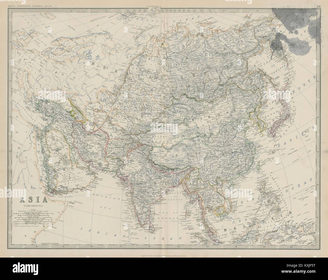 Asia. Arabia Persia Siam Birmania India Cina Russia 50x60cm. JOHNSTON 1879 mappa Foto Stock