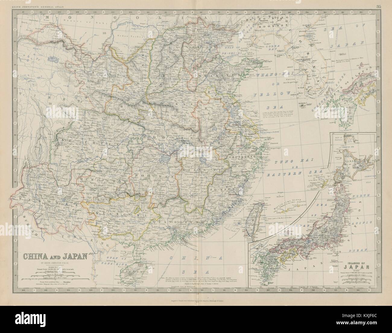 Cina e Giappone. Province. Grande 50x60cm. JOHNSTON 1879 antica mappa grafico Foto Stock
