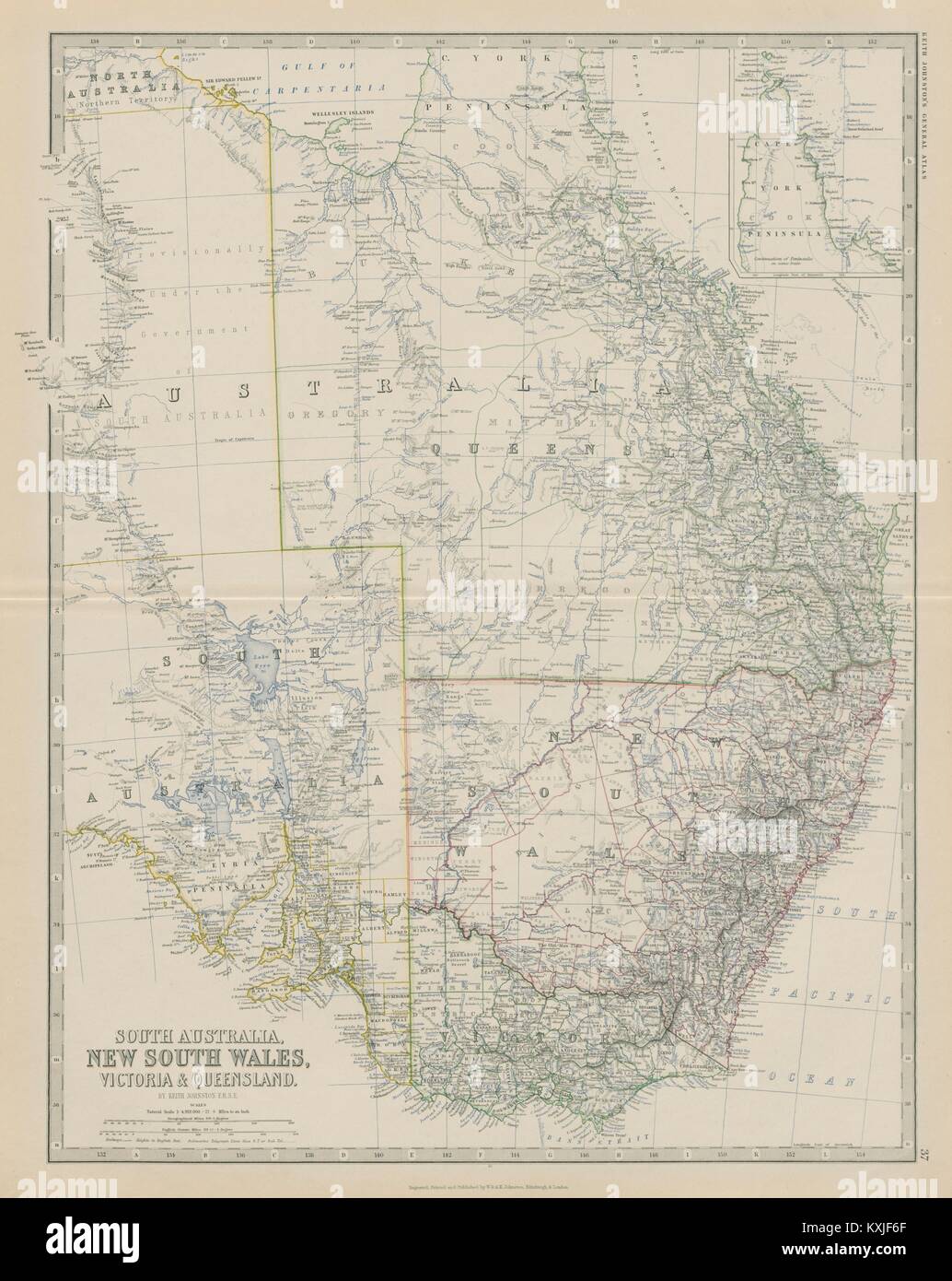 Il South Australia Nuovo Galles del sud Queensland Victoria 50x60cm. JOHNSTON 1879 mappa Foto Stock