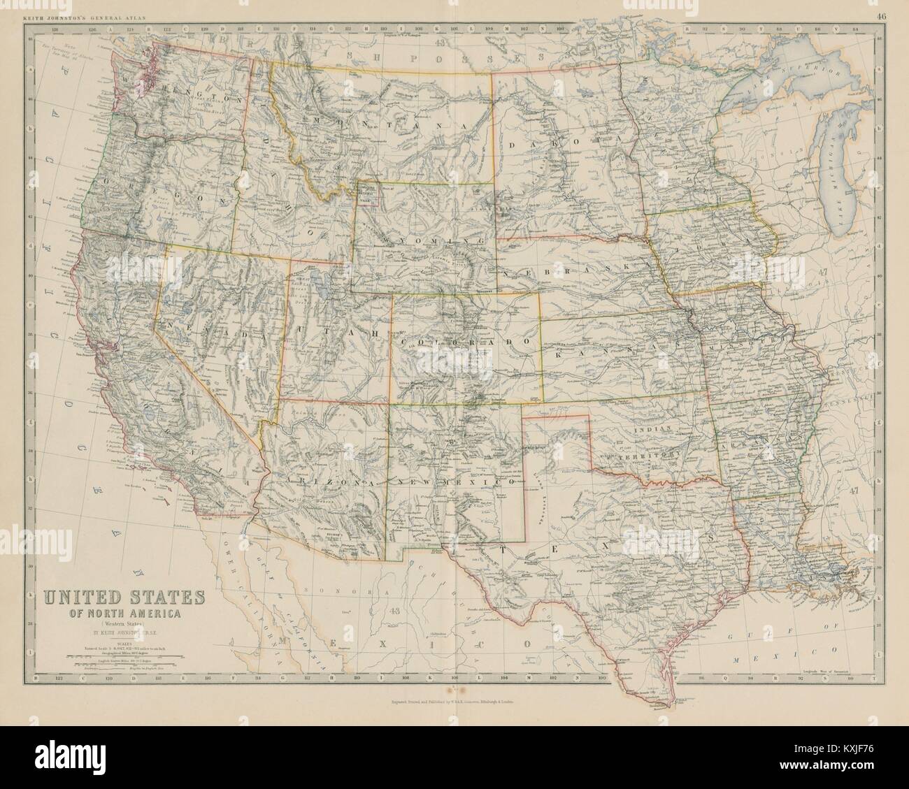 Stati Uniti d'America del Nord (Stati occidentali). Stati Uniti d'America. 50x60cm. JOHNSTON 1879 mappa Foto Stock