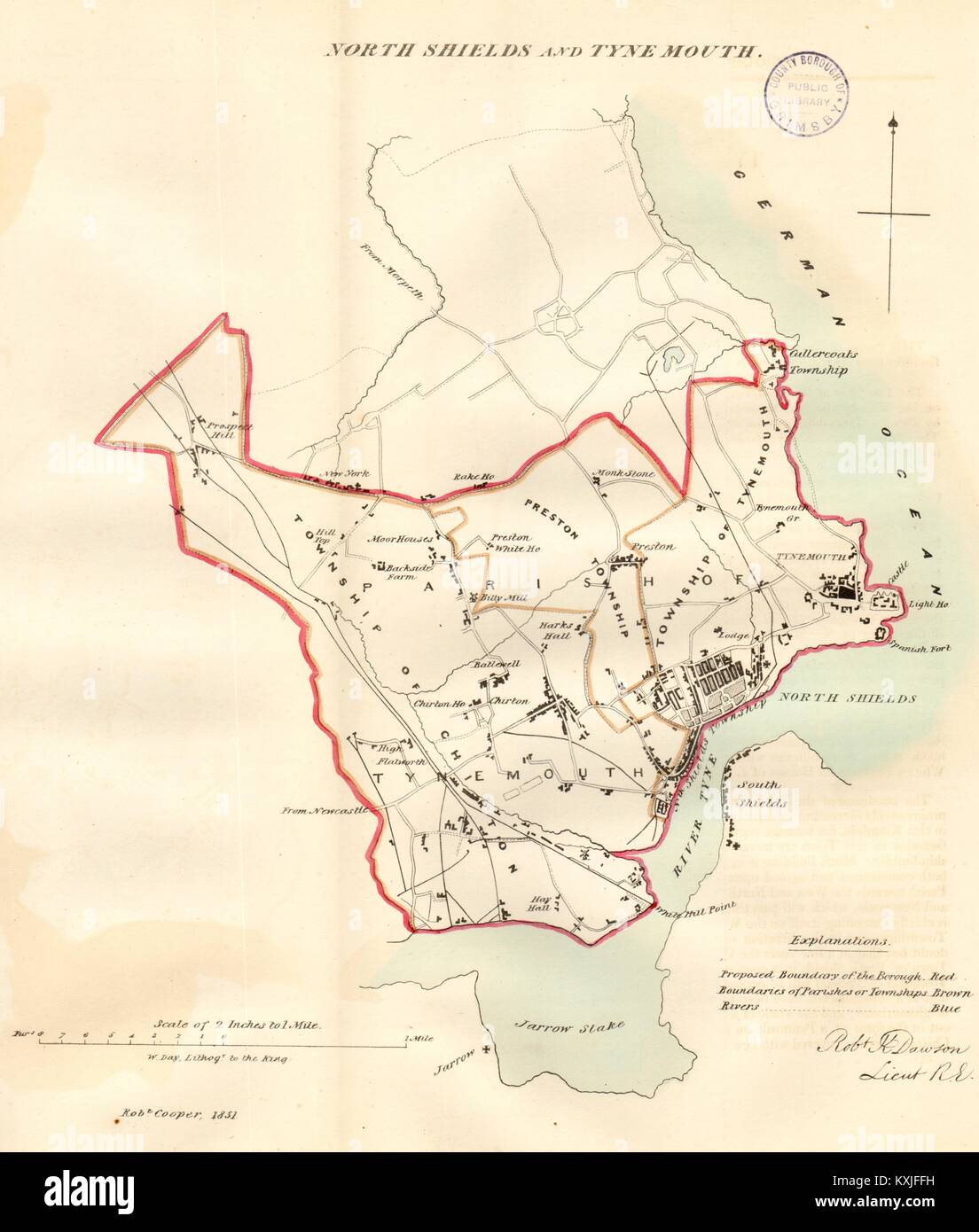 NORTH SHIELDS & borough di TYNEMOUTH/piano urbanistico REFORM ACT Northumbs DAWSON 1832 mappa Foto Stock