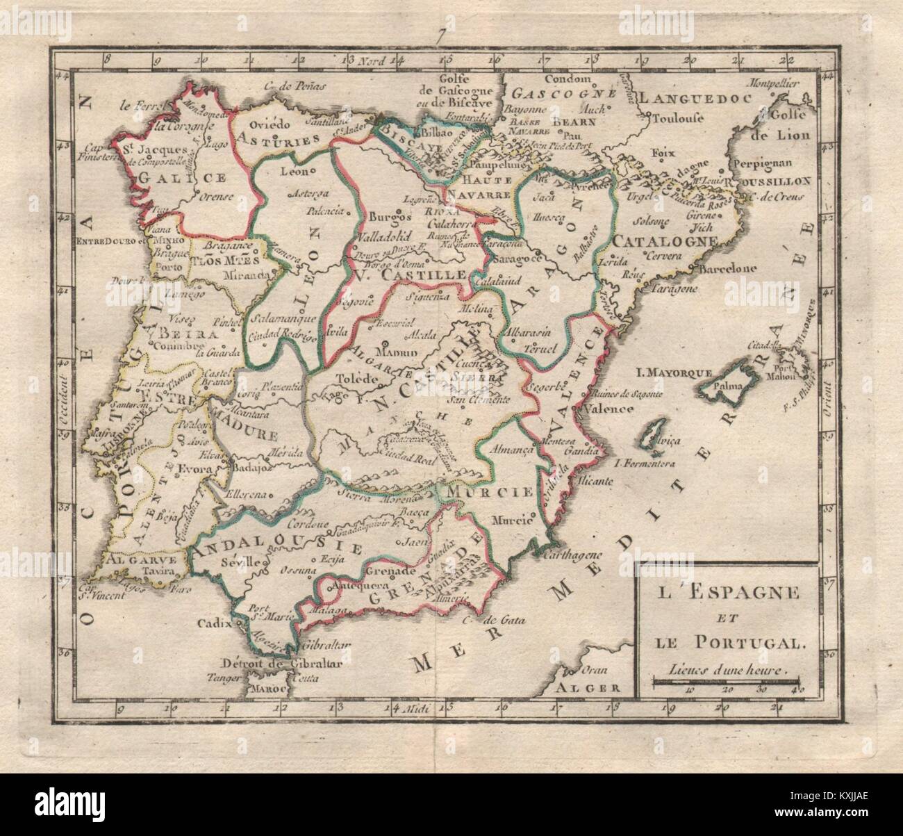 'L'Espagne et le Portogallo" da BRION DE LA TOUR. Iberia in province 1777 mappa Foto Stock