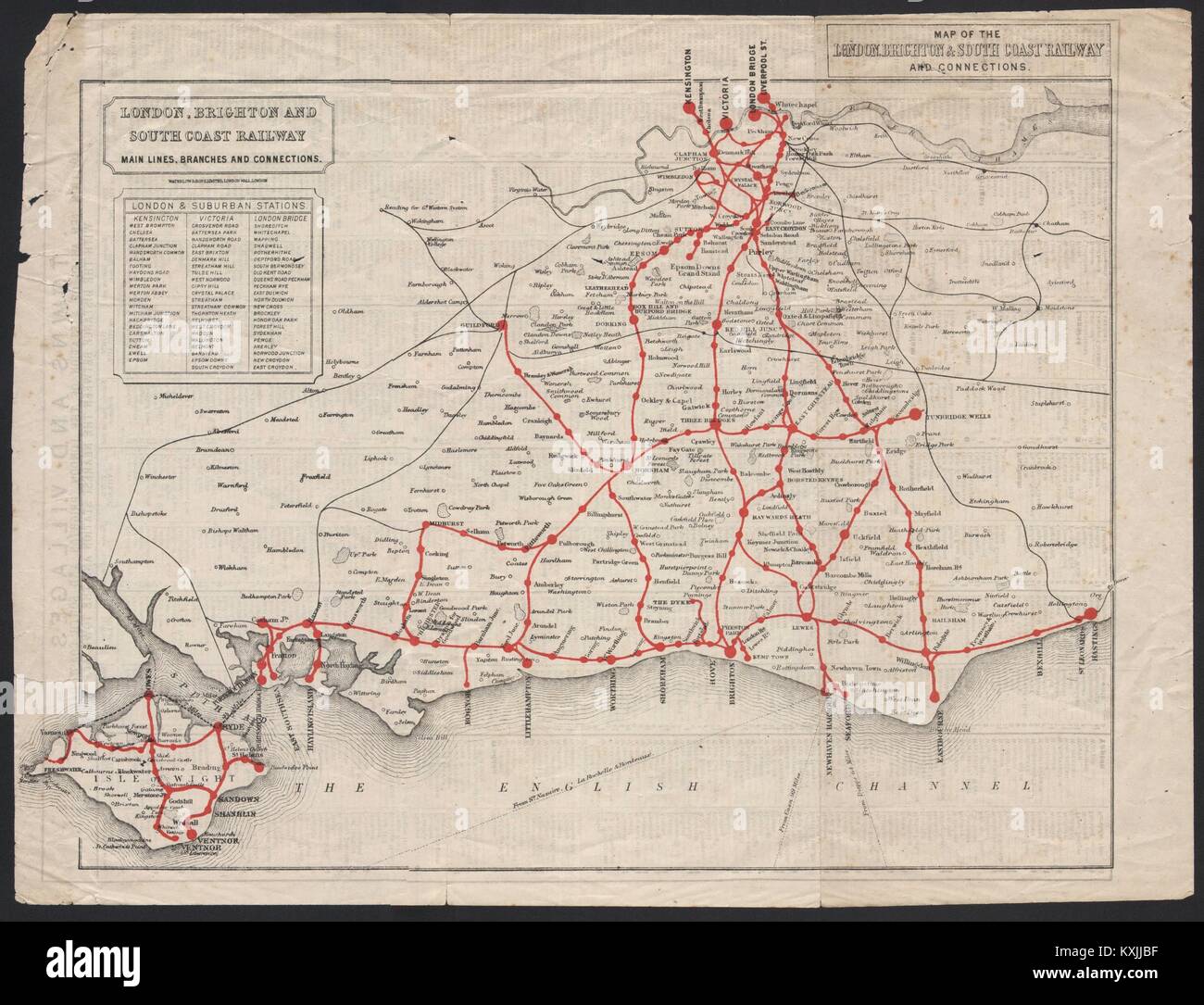 Mappa di Londra, Brighton & South Coast Railway e collegamenti c1910 Foto Stock