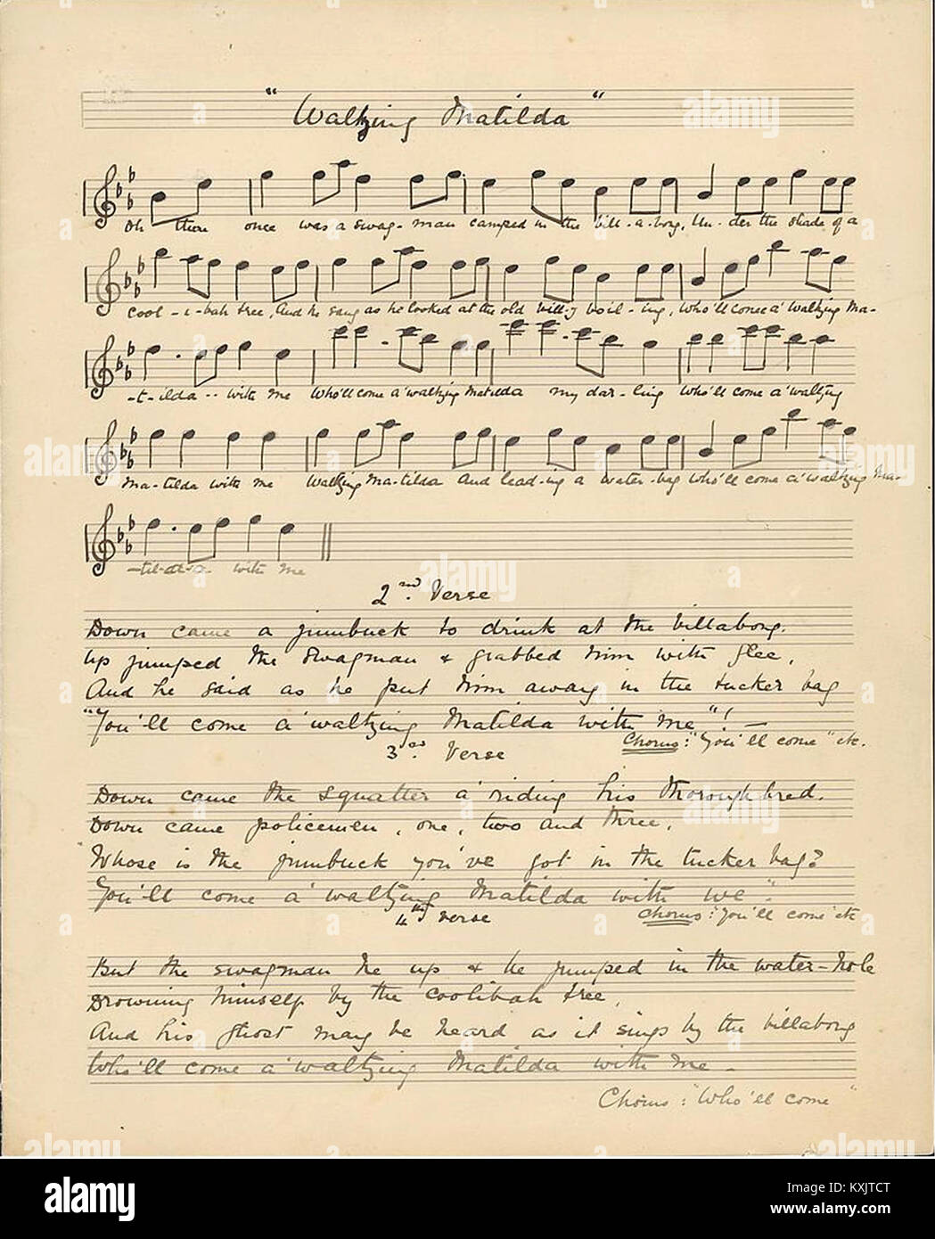 Testi originali di Waltzing Matilda c.1895 Musica da Christina Rutherford Macpherson, parole di Banjo Paterson Foto Stock