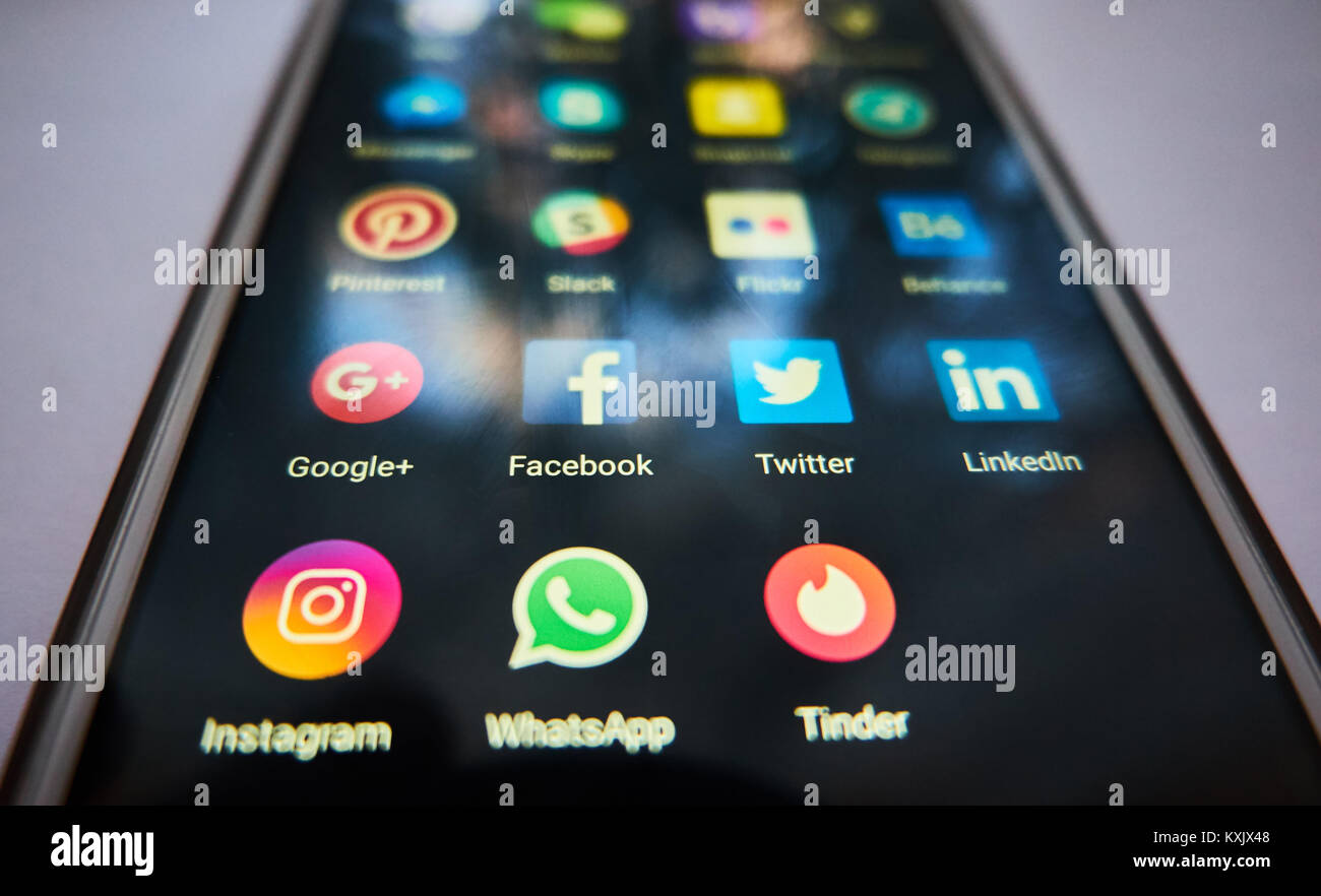 Ucraina - CHERKASY gennaio 08, 2017 reti sociali comunemente usati per le comunicazioni, dating, aziende Foto Stock