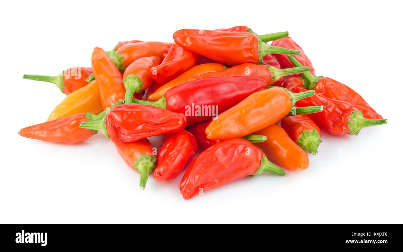 Un mazzetto di peperoncini isolato su uno sfondo bianco. Cibo messicano. Foto Stock