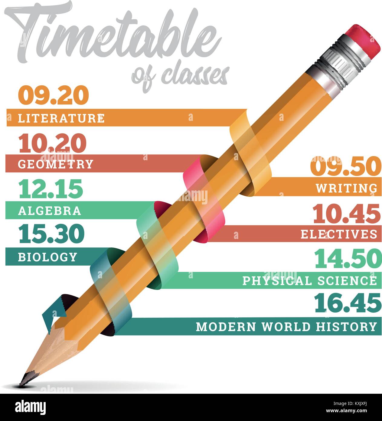 Calendario o vettore timeline design illustrazione del modello con la matita Illustrazione Vettoriale
