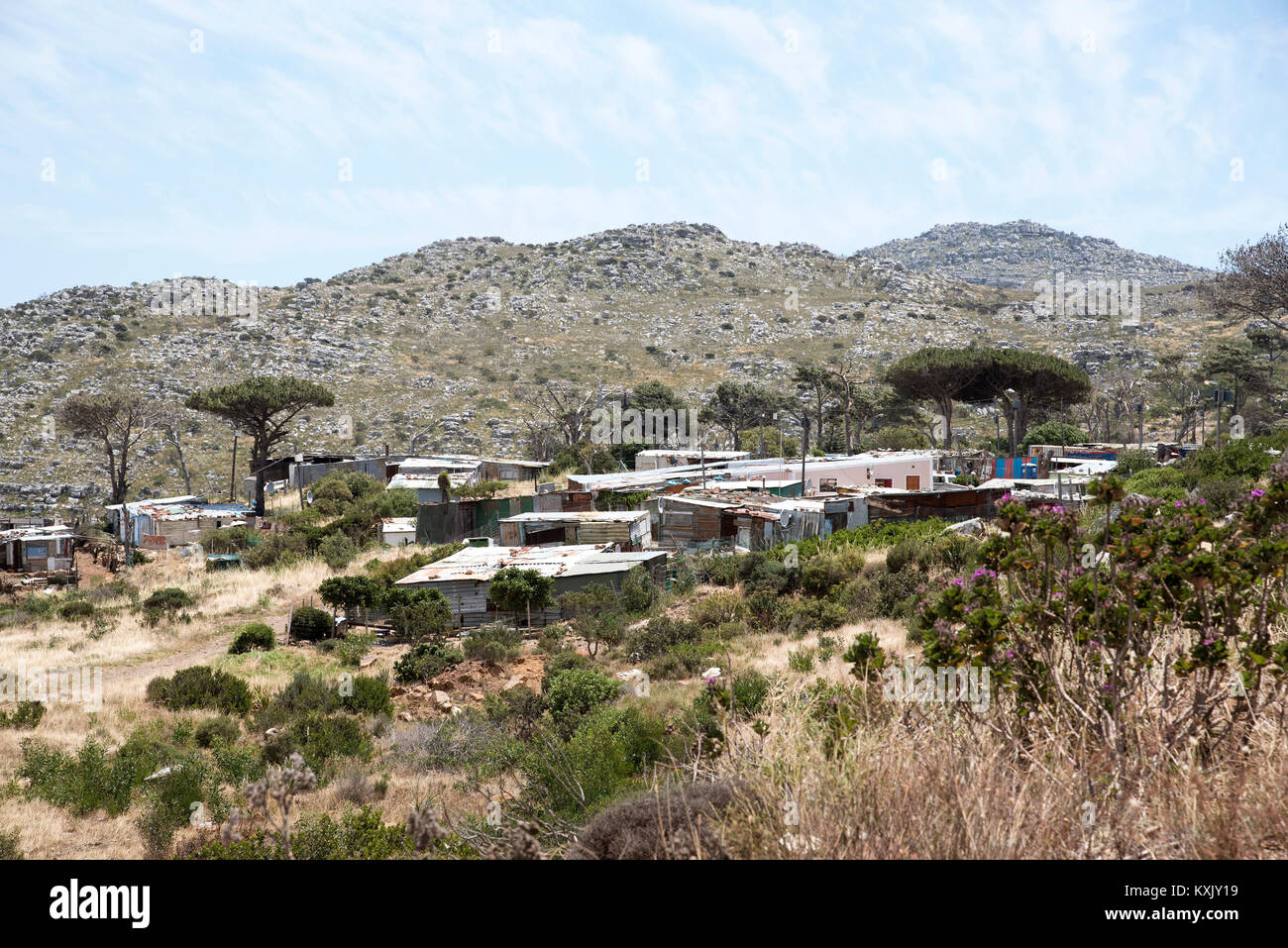 Teeberg, Table Mountain National Park, Sud Africa. 2017. Squatter camp nel Parco Nazionale di Table Mountain e Cape del Sud. Insediamento informale. Foto Stock