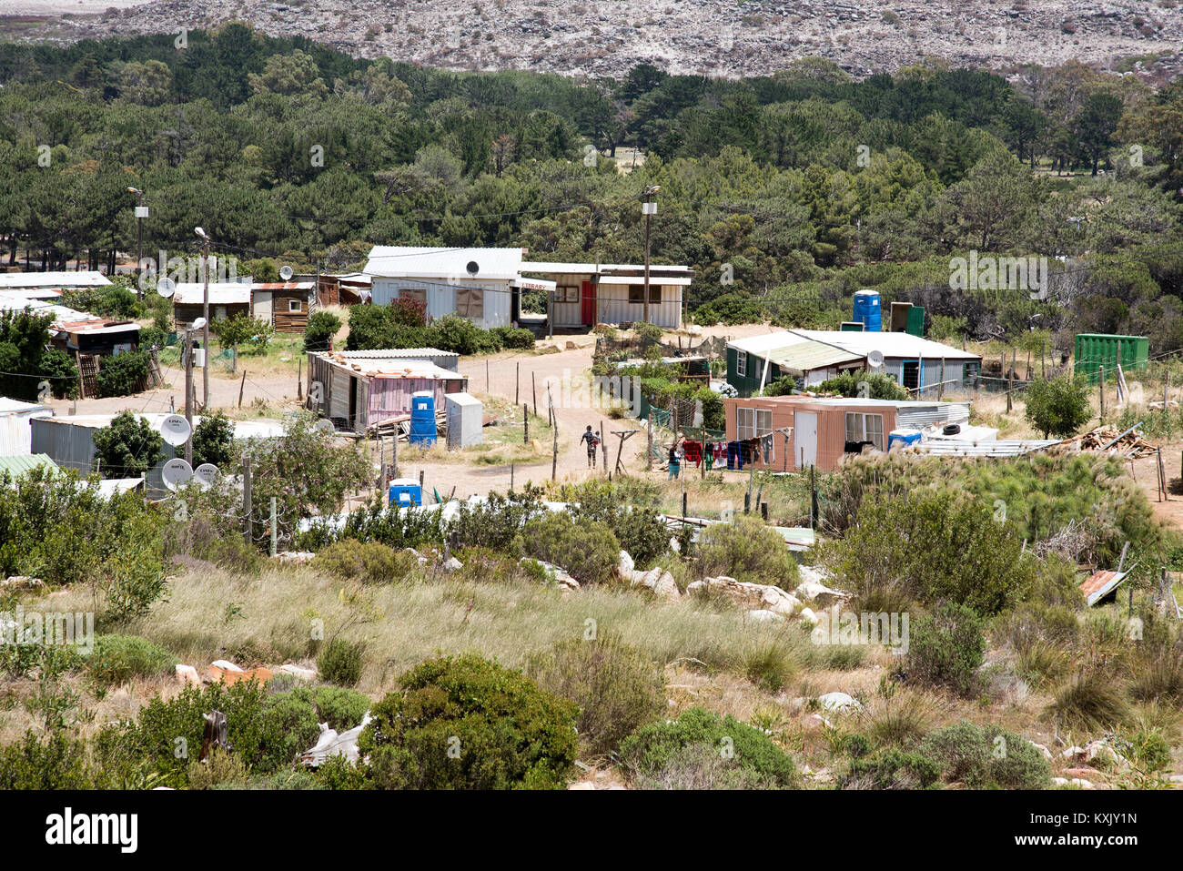 Teeberg, Table Mountain National Park, Sud Africa. 2017. Squatter camp nel Parco Nazionale di Table Mountain e Cape del Sud. Insediamento informale. Foto Stock