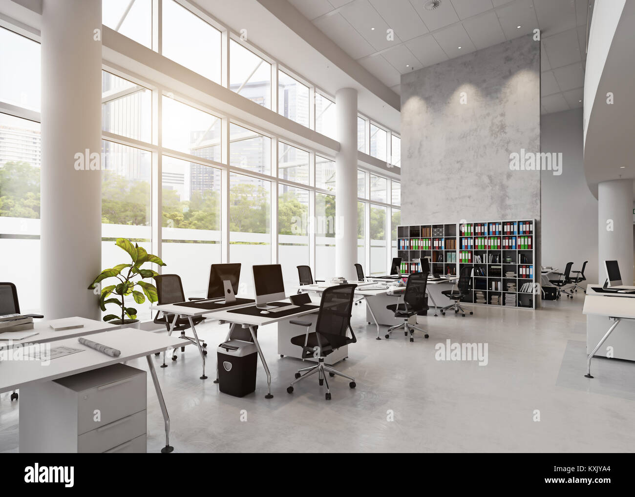 Moderno edificio di uffici interni. 3D rendering concept Foto Stock