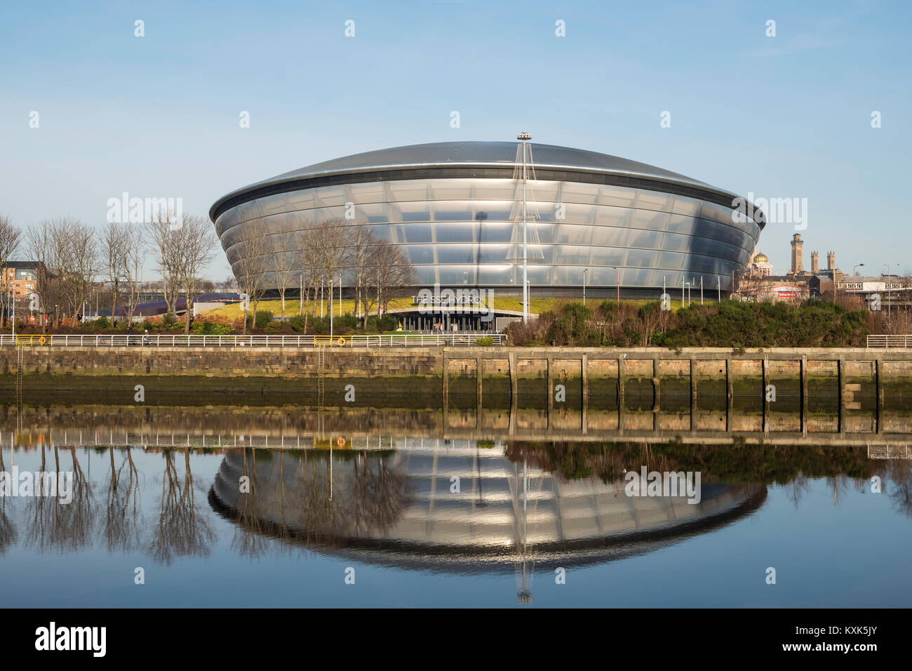 Vista di SSE idro arena accanto al fiume Clyde a Glasgow , Regno Unito Foto Stock