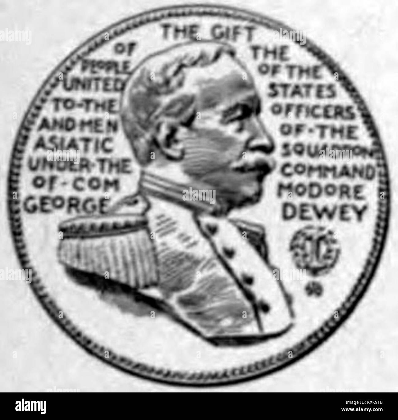 Questa immagine mostra il lato dritto di un medaglione con George Dewey, un ufficiale della marina statunitense, emesso per commemorare la sua vittoria nella battaglia di Manila Bay durante la guerra ispano-americana. Foto Stock