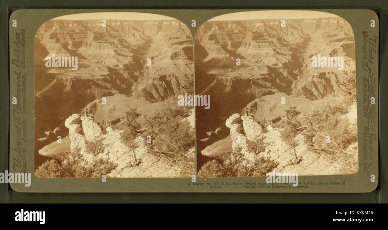 Una fotografia del Bright Angel Canyon a o'Neil's Point, che cattura le incredibili caratteristiche geologiche del Grand Canyon, scattate da Underwood & Underwood. Foto Stock