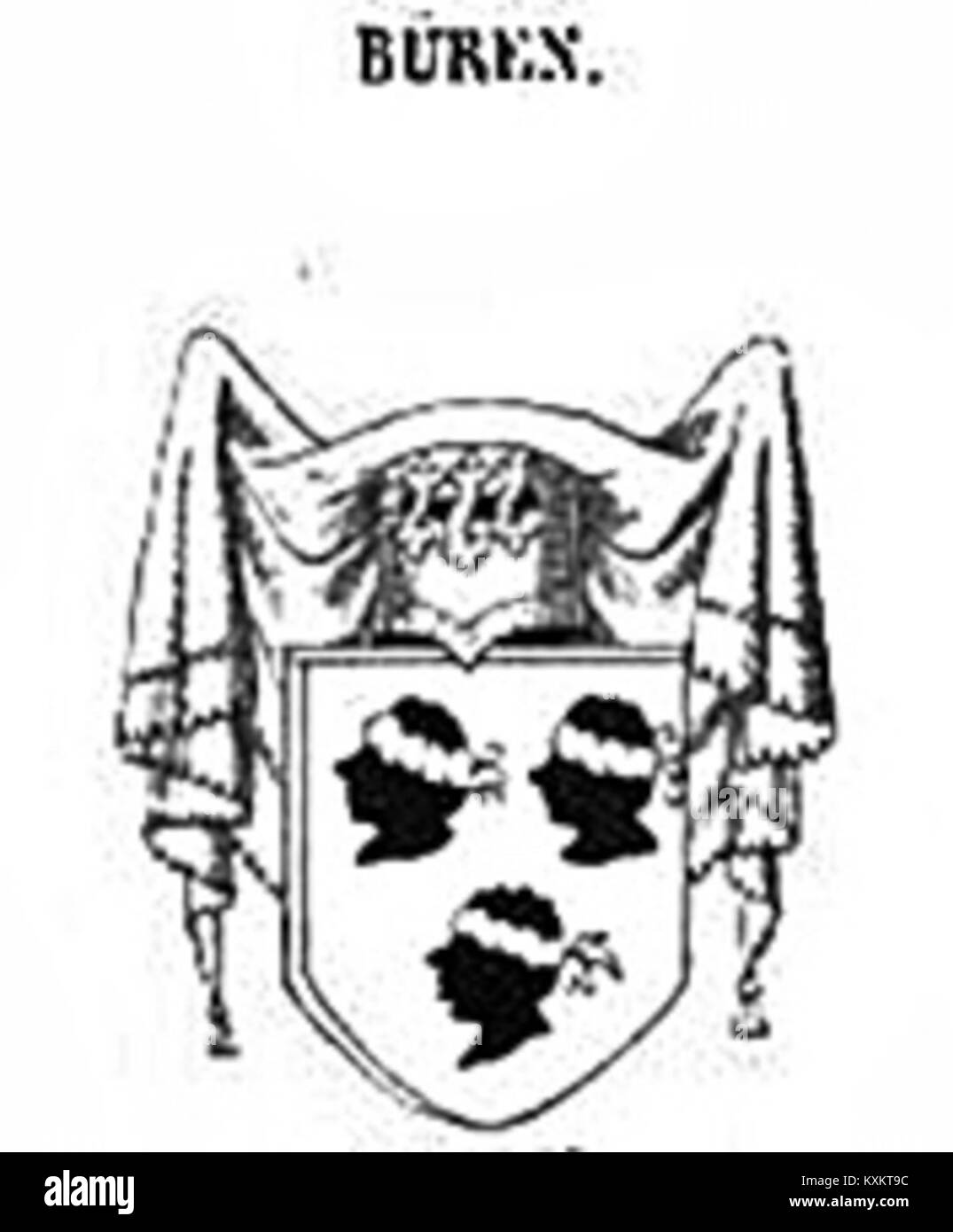 Questo emblema, intitolato "Bären Wappen 2", raffigura un motivo di orso in stile araldico. È un simbolo di forza e resilienza, spesso usato negli stemmi, in particolare nell'araldica europea. Foto Stock