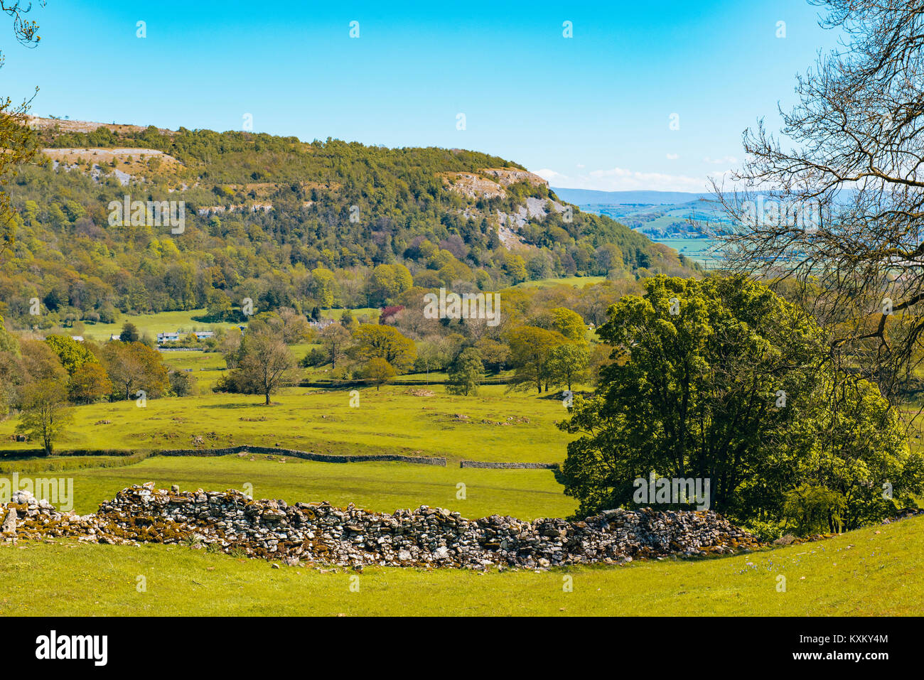 Vista sulla valle Winster all'estremità sud della cresta di Whitbarrow cicatrice nel Parco nazionale del Lake District Cumbria Foto Stock