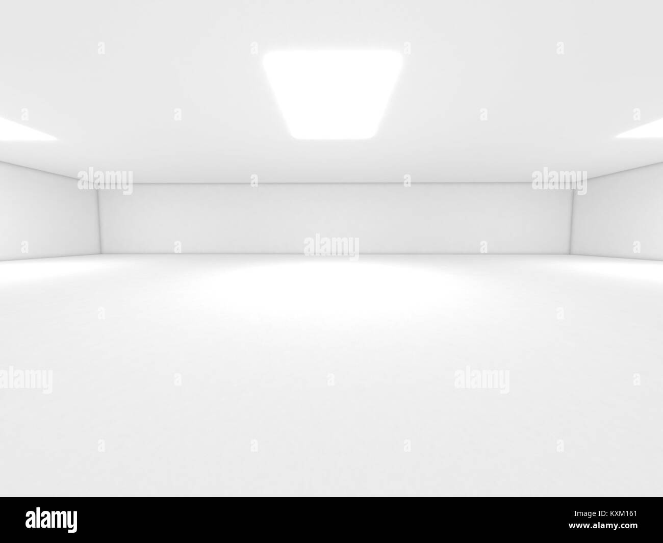 Sala Bianca Spotlight e spazio vuoto 3D render Foto Stock