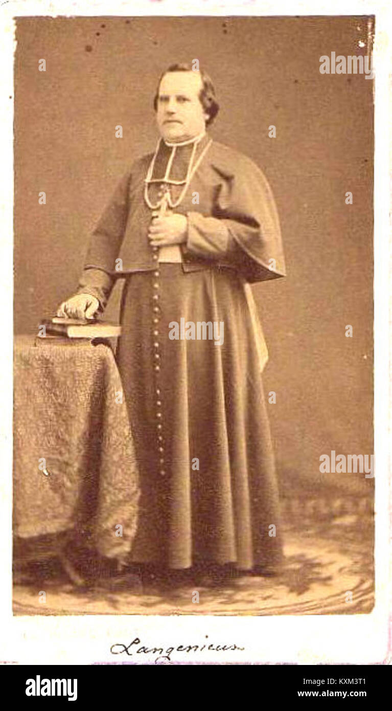 Questa immagine devozionale raffigura Benoît Langénieux, un cardinale francese, evidenziando il significato religioso e l'iconografia cattolica nella Francia del XIX secolo. Foto Stock