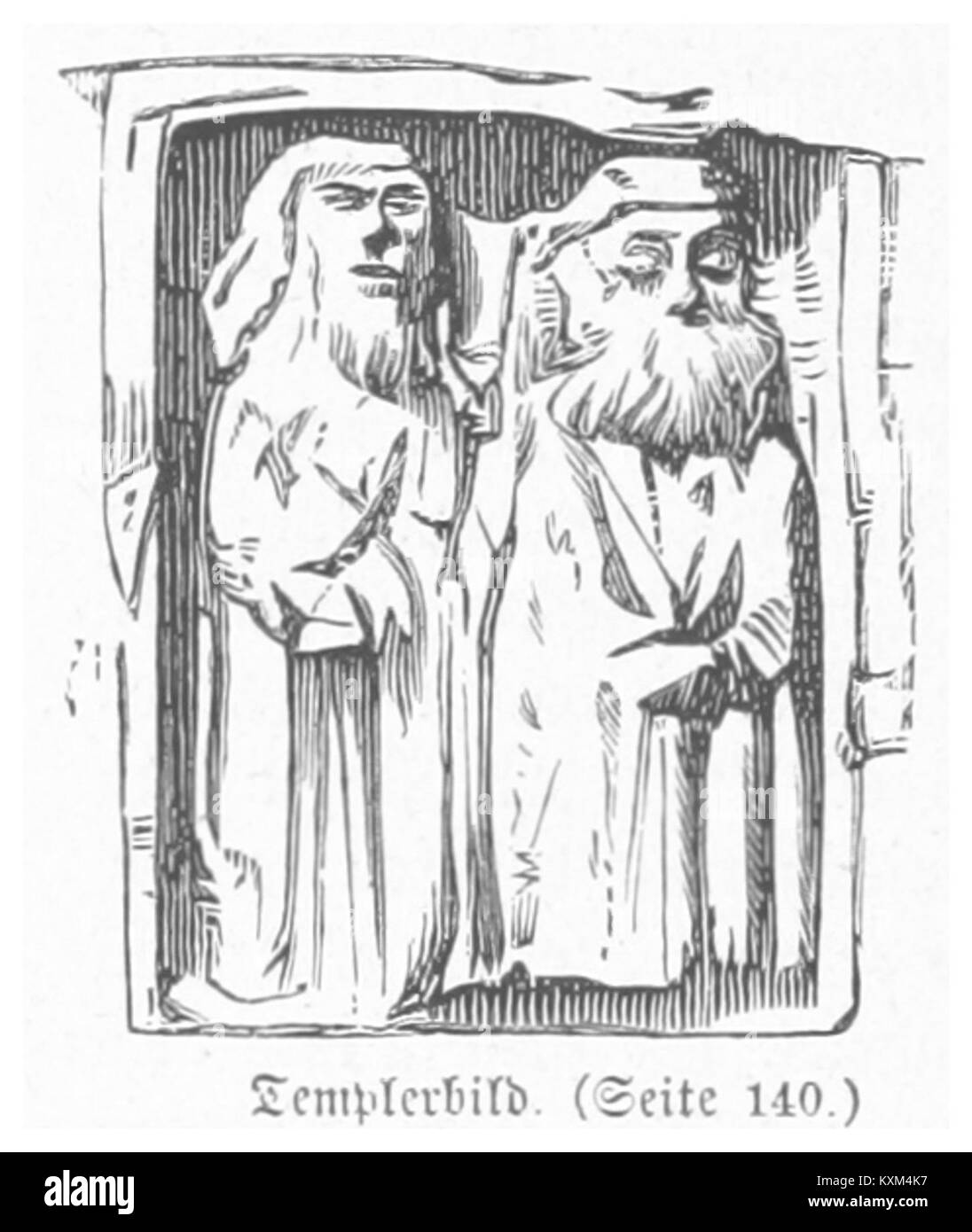 L'illustrazione di Bermann del 1880 raffigura un membro dell'ordine dei Templari, un'organizzazione militare cristiana medievale, che mostra armature storiche e simboli associati. Foto Stock