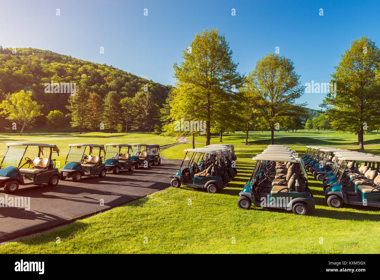 Carrelli da Golf al Campo da Golf nel Vermont USA Foto Stock