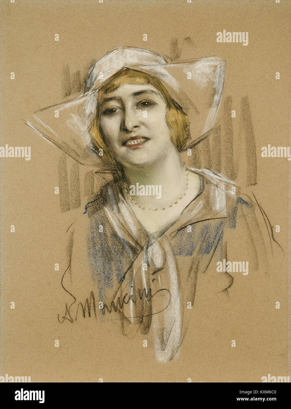 Dipinto di Antonio Mancini dal titolo Retrato de mocia, raffigurante una giovane donna con un'espressione facciale dettagliata e un ritratto italiano del XIX secolo. Foto Stock