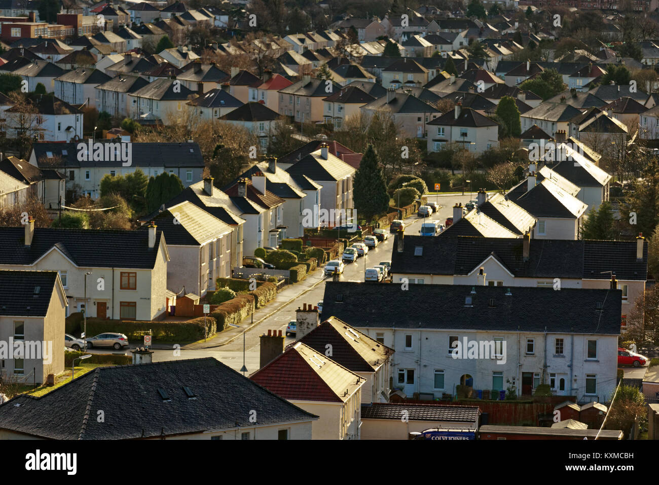 Sobborgo suburban tetti di Knightswood, Glasgow, Regno Unito Foto Stock