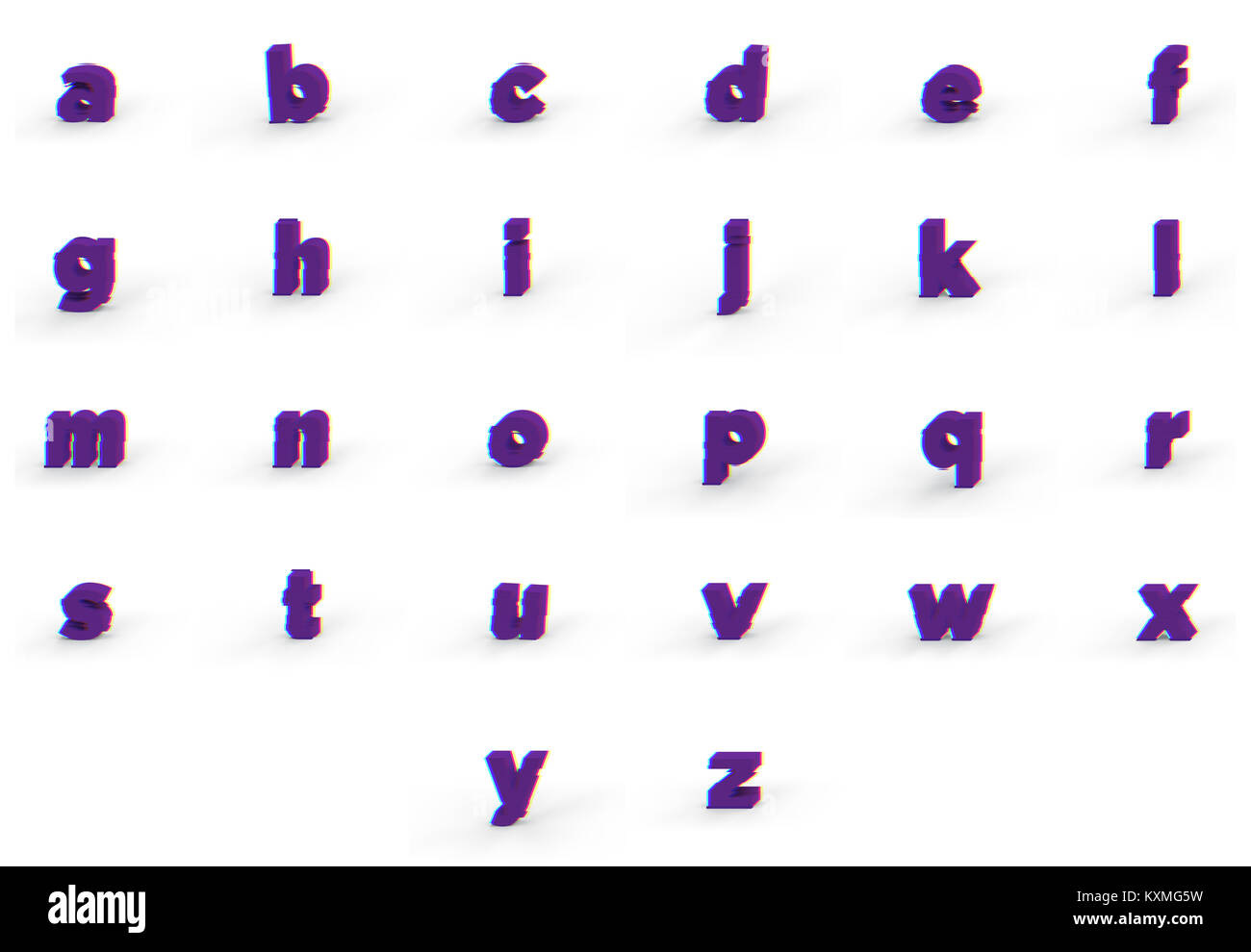 3D realistici di glitch alfabeto minuscolo impostato con morbida ombra isolati su sfondo bianco - Selezione del percorso su file Foto Stock