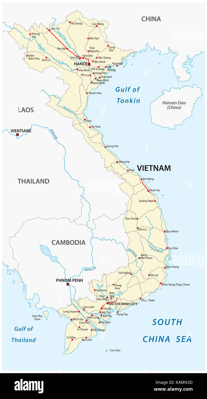 Repubblica socialista del Vietnam road mappa vettoriale Foto Stock