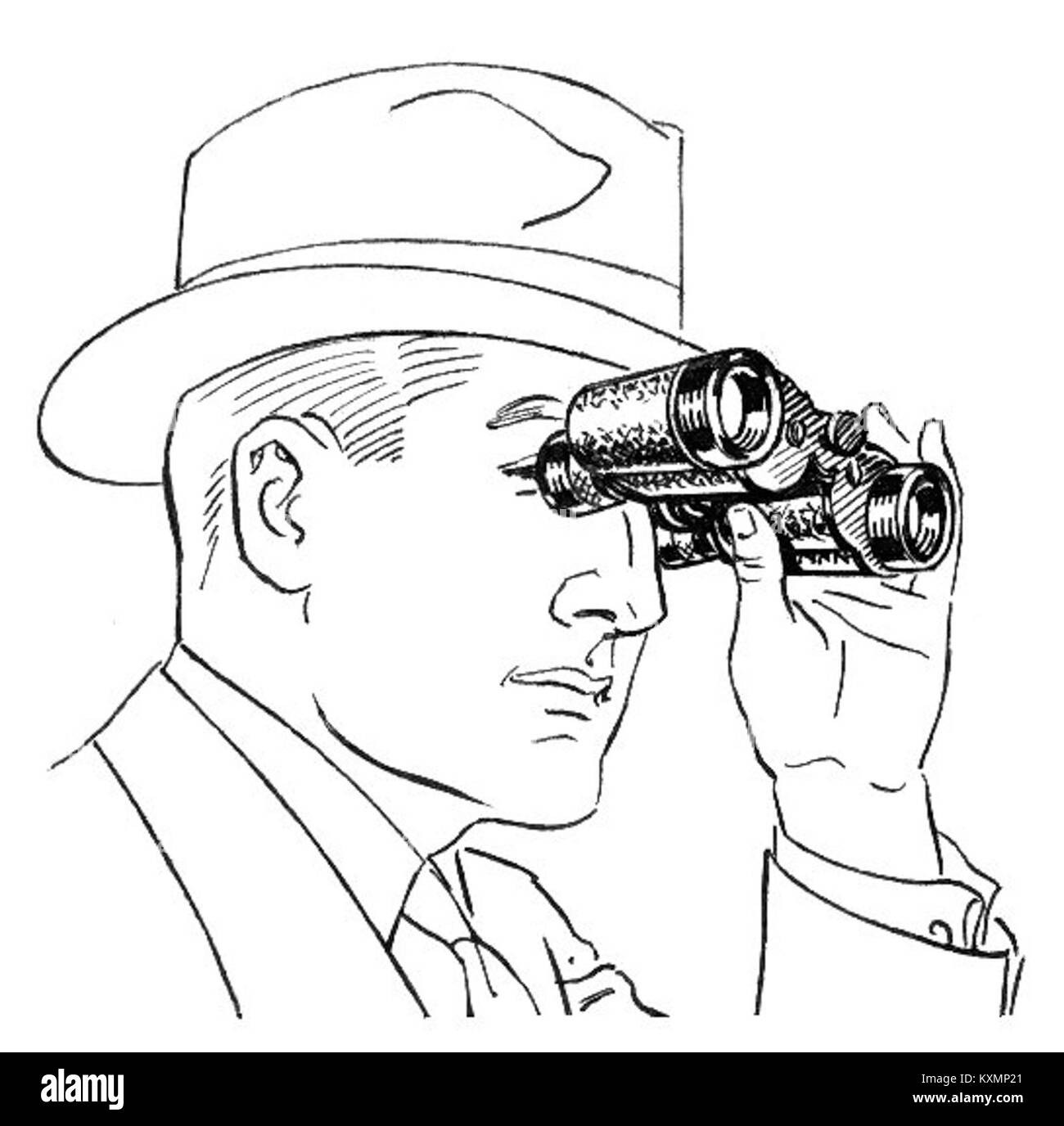 È raffigurato un binocolo, utilizzato per ingrandire oggetti lontani, con applicazioni nell'osservazione della natura, nello sport e nelle attività militari. Foto Stock