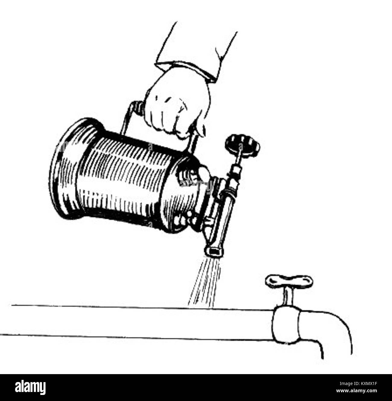 Fotografia di una torcia per soffiaggio che mostra la sua struttura, l'ugello e l'uso in applicazioni industriali o metallurgiche. Foto Stock