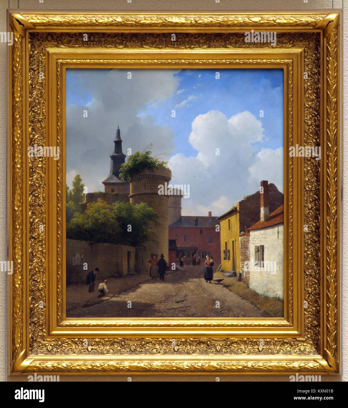 Andreas Schelfhout (1787-1870), Straatje in Huy, België, ca 1824, Olieverf op paneel Foto Stock