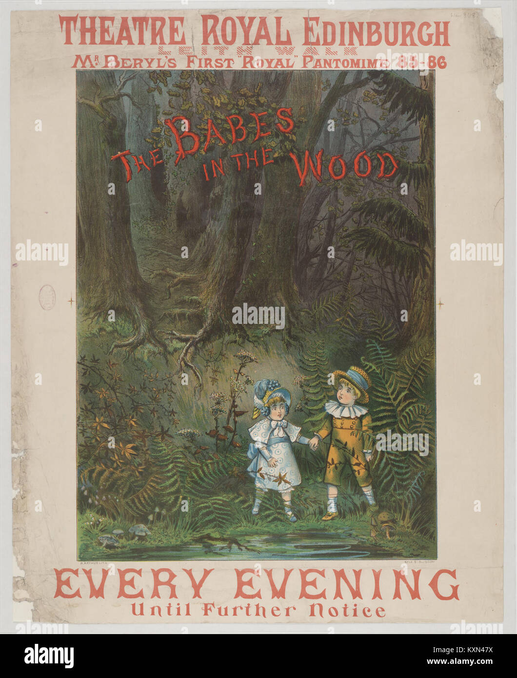 "Babes in the Wood" è un pezzo della Weir Collection che mostra una scena narrativa. È un esempio di narrazione classica nell'arte visiva, concentrandosi sull'innocenza e sulla vulnerabilità. Foto Stock