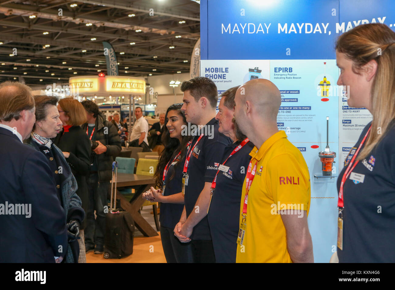 Londra, Regno Unito. Il 10 gennaio, 2018.Sua Altezza Reale la Principessa Anna frequenta il primo giorno del London Boat Show a Londra Excel. Foto Stock