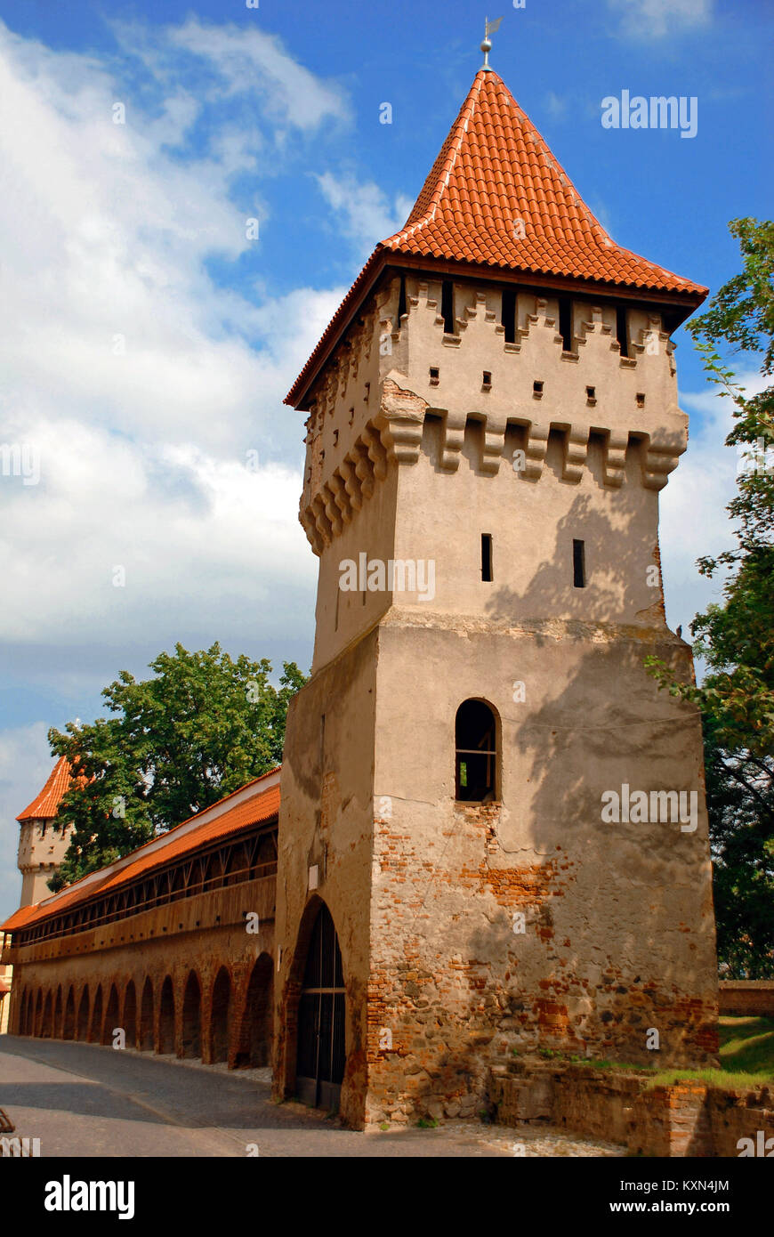 Il vecchio muro di difesa nella città di Sibiu, Romania Foto Stock Il vecchio muro di difesa nella città di Sibiu, Romania Foto Stock
