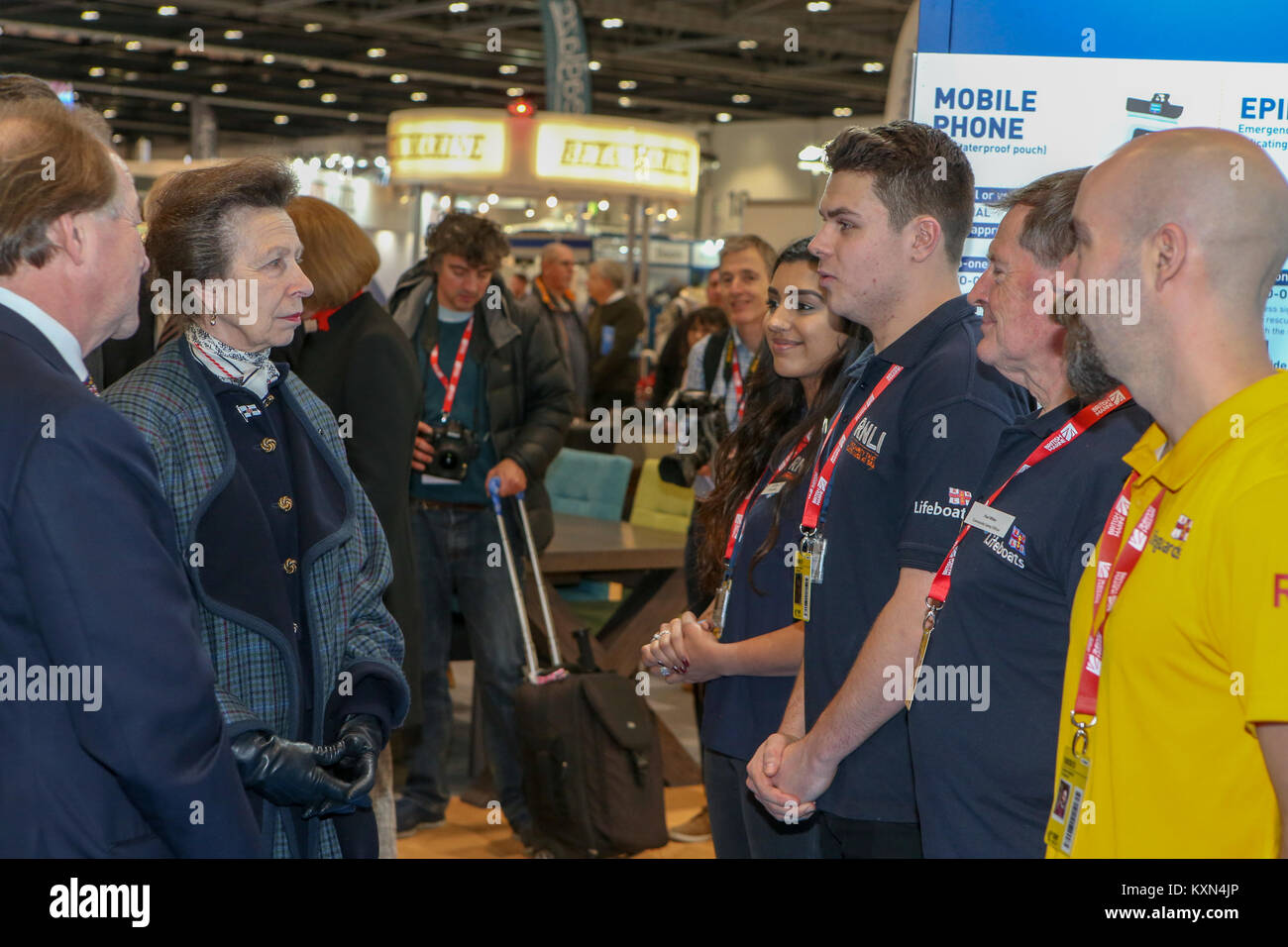 Londra, Regno Unito. Il 10 gennaio, 2018.Sua Altezza Reale la Principessa Anna frequenta il primo giorno del London Boat Show a Londra Excel. Foto Stock