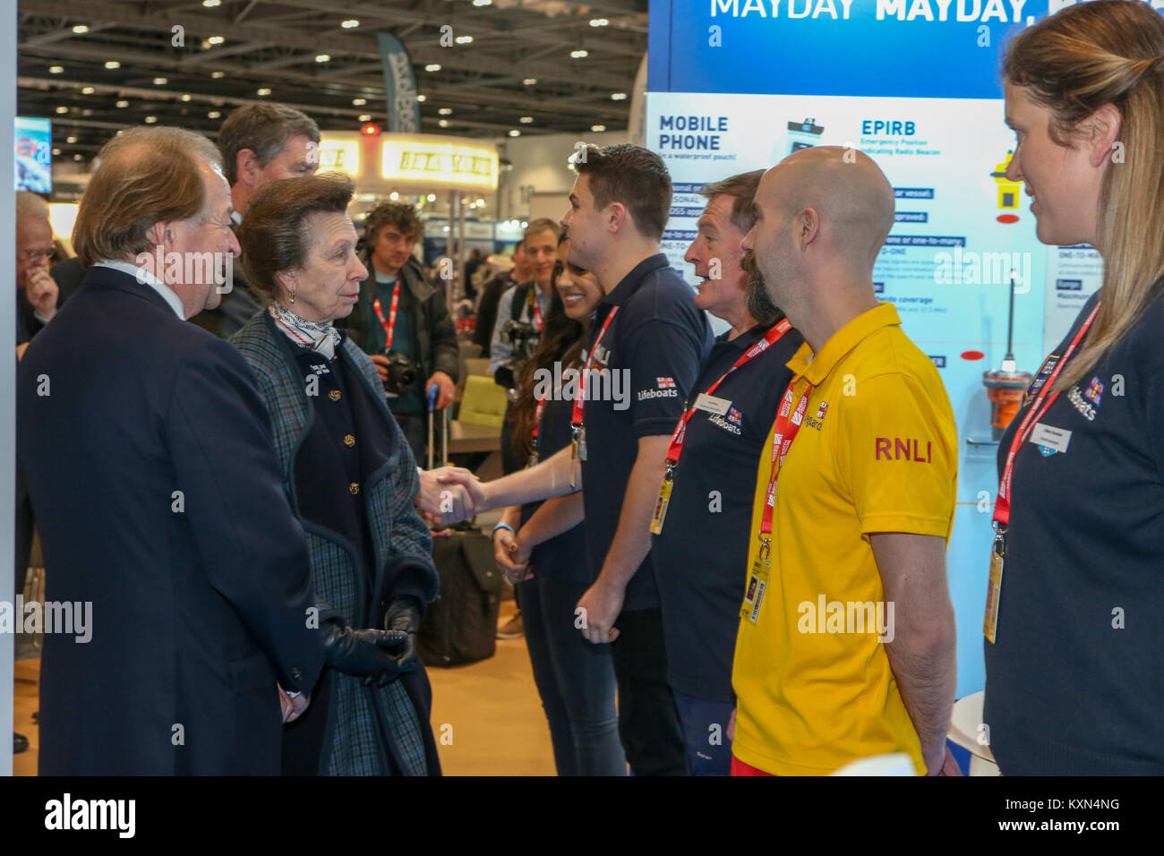 Londra, Regno Unito. Il 10 gennaio, 2018.Sua Altezza Reale la Principessa Anna frequenta il primo giorno del London Boat Show a Londra Excel. Foto Stock